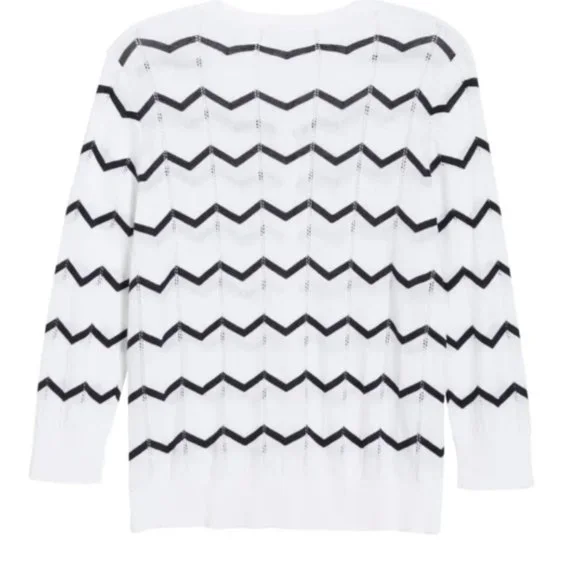 NWT 1901 Chevron Crew Cardigan In White Navy Chevron Sz S - Picture 2 of 5
